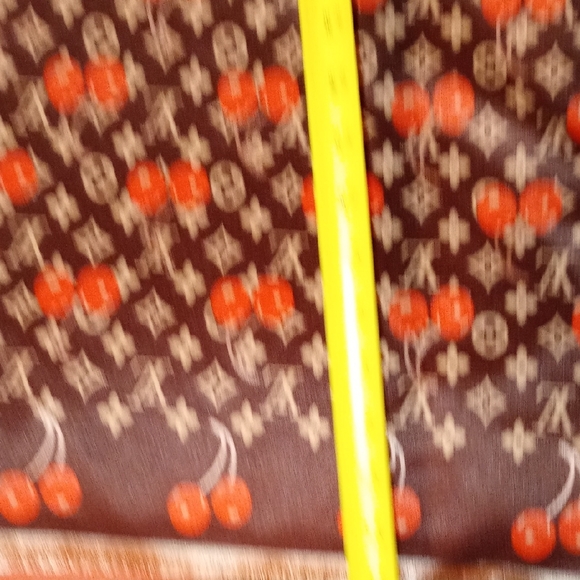 Large Louis Vuitton Cherry Motif Scarf in Brown and Red - Picture 9 of 10